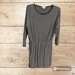 Michael Kors Womens Dress Long Sleeve Black/White Striped  w Elastic Waist Sz M